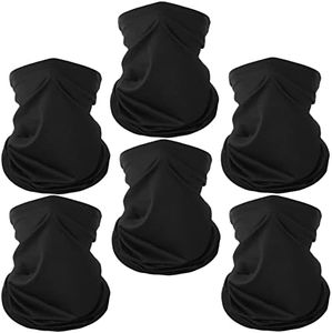 6 Pack Neck Gaiter Balaclava Bandana Gator Face Mask Scart Cover Breathable Sun Protection Headwear for Men Women (6 Pack Black)