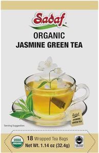 Sadaf Organic Jasmine Green Tea - Jasmine Tea Bags - Jasmine Flower Tea - Halal - Kosher - 18 Wrapped Tea Bags