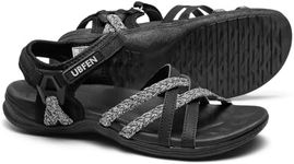 UBFEN Womens Hiking Sandal Sport Sandal Straps with Adjustable Hooks Arch Support Vacation Casual Comfortable Outdoor Adventure Camping Size 7 Black Grey