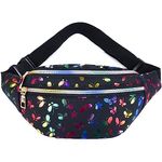 Butterfly Bum Bag Black Fashion Waist Bag Waterproof PU Leather Fanny Packs Shinny Bumbag Adjustable Belt for Ladies Women Girls Walking Running Shopping Hiking Travel Holiday