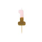 Pink Number 1 One Birthday Candle with Gold Glitter | Premium Quality Cake Topper Decoration | Pretty, Sparkly For Kids, Adults, Teenagers, 1st Birthday Party, 18th, 21st, Anniversary, Milestone Age