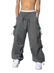 Maniac Mens Solid Side Pockets Grey Nylon Fabric Baggy fit Cargo Pant