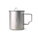 TERANUVO Camping Mug - Titanium, Single 12oz/350ml Camping Coffee Mug, Ultralight, Temperature Resistant, Eco-Friendly Metal, Foldable Handle, Backpacking, Outdoor, Hiking