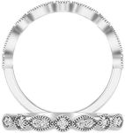 Inspereza 1/10 Carat 10kt White Gold Round Diamond Petite Milgrain Wedding Anniversary Stackable Band. (H-I Color, I2-I3 Clarity)