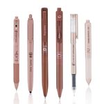 BAYTORY 5Pcs Gel Pens and 1Pc Highlighter, Quick Dry Ink Pen Fine Point Black 0.5mm, Aesthetic Stuff Retractable Rolling Ball Pen Smooth Writing for School Supplies Journaling (Caramel Brown)