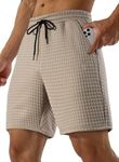 JMIERR Mens Casual Sweat Shorts 7 Inch Inseam Stretch Comfy Elastic Waist Drawstring Waffle Knit Athletic Shorts Workout Gym Shorts with Pockets,US 36(L),Khaki