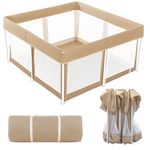 Lexixi Ibao Foldable Baby Playpen, 50"×50" Extra Large Collapsible Playpen for Babies and Toddlers, Indoor Outdoor Activity Center with Fence, Khaki