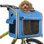 BABEYER Dog Bike Basket, Expandable Soft-Sided Pet Carrier Backpack with 4 Open Doors, 4 Mesh Windows for Small Dog Cat Puppies - Blue