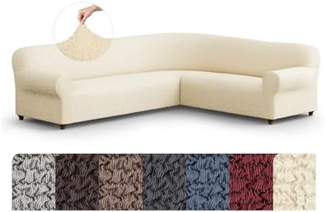 PAULATO BY GA.I.CO. Corner Sectional Couch Cover - Extra Large L-Shape Couch Slipcover - Washable Polyester Sofa Covers - 1-Piece Form Fit Furniture Protector - Mille Righe - Cream (Corner Sofa)