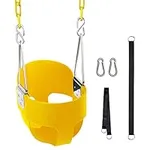 KINSPORY Toddler Swing & Balancoire Bebe, 59" Heavy-Duty Coated Iron Chains Baby Swing Outdoor, High Back Full Bucket Infant Swing Seat with Tree Straps for Swing Sets Backyard Outdoor Indoor (Yellow)