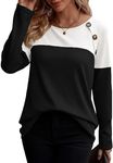 Zeagoo Womens Black Shirts Casual Long Sleeve Waffle Knit Tops Button Decor Tunic Tops Fall Sweater Shirts,Black S