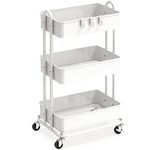 SimpleHouseware 3-Tier Kitchen Cart Metal Utility Rolling Cart, White