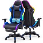 Warmiehomy RGB Gaming Chair with LED Lights and Bluetooth Speakers, Ergonomic Reclining Gaming Chair for Adults with Footrest,Video Game Chair with Adjustable 2D Armrests and Massage, High Back, Blue