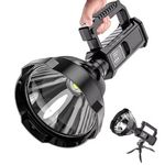 NYTRYD Rechargeable Handheld Spotlight, 100000 Lumen Bright Flashlight, 4 Modes & Waterproof Large Handheld Searchlight for Fishing, Hiking and Camping with Tripod and USB Output