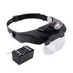 VENEKETY Adjustable Loupe ABS| Headband Magnifying Glass with 4 LEDs Light Lamp 1.2X 1.8X 2.5X 3.5X Lens (Black)