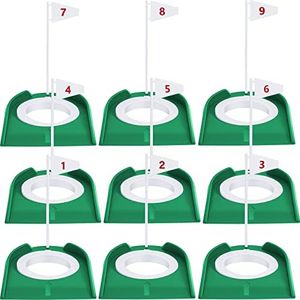 Sotiff 9 Pack Golf Putting Cup and Flag Plastic Golf Hole Training Aids Golf Training Putters for Indoor Outdoor Men Women Office Backyard Garage Accessories(White)