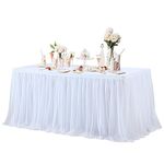 White Table Cloths for 6 Foot Rectangle Tables with 4-Sided Tulle Table Skirt White Tablecloths Rectangular Ruffle Tutu Table Skirt 6 ft Table Cover for Wedding Birthday Parties Baby Shower Banquet