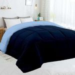 All Season 150 GSM- King-Reversible Bed Comforter/Quilt/Blanket/Rajai - Down Alternative Quilted Duvet Insert with Corner Ties - Winter Warm - Machine Washable_Navy Blue and Light Blue