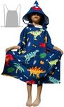 Athaelay Soft Swim Cover-ups for 3 to 10 Years Old Kids Hooded Bath Beach Poncho Towels with Drawstring Bag (Dinos, Fits 3-10 Years)