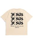 SXV 'Jesus jesus jesus' Printed Cool Aesthetic Oversized Baggy T-Shirt for Men and Women (Large, Cream)