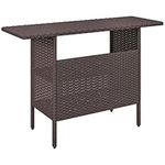 Outsunny 55" Rattan Bar Table, Bar Height Patio Table with 2 Storage Shelves and Steel Frame, Garden Wicker Table for Outdoor, Lawn, Backyard, Brown