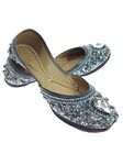 Fulkari Women's Ruby Sequins Gunmetal Silver Genuine Soft Leather Embroidered Jutis | Bite and Pinch Free Jutti | Punjabi Formal Juttis | Girl's Wedding Flat Ladies Mojari | Formal Ethnic Juti |40