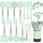 Silicone Cooking Utensil Set, Fungun Non-Stick Kitchen Utensil 24 Pcs Cooking Utensils Set, Heat Resistant Cookware, Silicone Kitchen Tools Gift with Stainless Steel Handle (Green-24pcs)