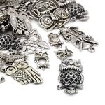 Antique Silver Metal Alloy Mixed Owl Charms 5-40mm Pack of 30g for Jewellery Making, Crafting, and More