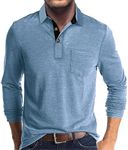 Angbater Mens Long Sleeve Polo Shirts with Pocket Casual Golf Shirts Blue