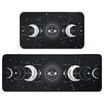 Moon Phase Kitchen Rug Set of 2, Goth Rug, Moon Rug, Black and White Constellation Halloween Kitchen Mat Rugs, Carpet- Gothic Witchy Moon Phase Kitchen Decor Decoration- 17x30 and 17x47 Inch