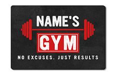 Personalized Welcome Gym Doormat Custom Name Motivational Workout Quotes No Excuses Just Results Pain Gain Door Mat 24" x 16" Front Gym Fitness Decorations Inside Outside Personal Trainer Gift A17