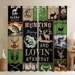 Feelyou Big Pike Fish Window Drapes Deer Curtains for Kids Teens Boys Fish and Hunt 30%-50% Blackout Curtain Antlers Fish Fishing Rod Window Treatments 42W X 84L,2 Panels