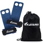 KAYANA 2 Hole Leather Gymnastics Hand Grips - Palm Protection and Wrist Support for Cross Training, Kettlebells, Pull ups, Weightlifting, Chin ups, Workout, Exercise (Blue, Small)