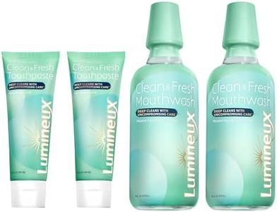 Lumineux Oral Essentials Clean & Fresh Breath Kit - Two 16oz Mouthwash, Two 3.5oz Toothpaste, Bamboo Toothbrush | Certified Non Toxic, Fresh Breath in 14 Days | Non- Toxic, Fluoride & Alcohol Free