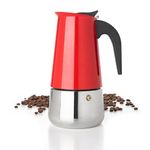 Mixpresso 9 Cup Greca Stovetop Espresso Maker 450ml/15oz, Moka Pot with Coffee Percolator Design, Red Stainless Steel Stove Top Coffee Maker for Camping or Home Use, Italian Coffee Maker Stovetop