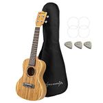 World Rhythm Concert Ukulele - 23 inch Concert Uke with Gig Bag, 3 Felt Picks - Zebrawood