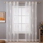 MIULEE 2 Panels Sheer Curtains White Embroidered Leaves Sheer Curtains Elegant Grommet Window Voile Panels/Drapes/Treatment for Bedroom Living Room (54X90 Inch)