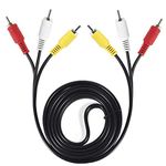 HONONJO 3 RCA AV Cable for Audio/Video Composite DVD/VCR/SAT Yellow/White/Red Connectors 3 Male to 3 Male 5FT OFC Cables