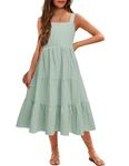 Arshiner Girl's Sundresses Summer Boho Strap Tiered Cami Maxi Dresses with Pockets Ice Green 10-11 Years