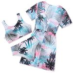 ACOCOPY Hawaii Swimsuit for Girls 3 Piece Beach Bikini Sets Coconut Tree Bathing Suits with Cover Up Size 11-12, little kid