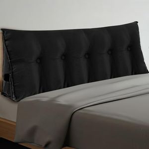 Wenqik Wedge Pillow Queen Triangular Headboard Bed Reading Backrest Back Support Long Pillow with Removable Cover for Dorm Room Supplies Housewarming Gift(Black)