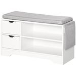 HOMCOM Shoe Bench with Storage, Modern Upholstered Entryway Bench with Open Shelves, Drawers and Pocket for Living Room, Hallway, White