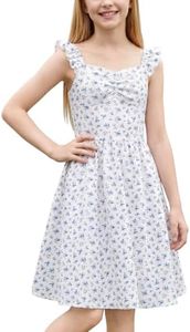 ODIZLI Girls Floral Dress Flutter Sleeve Sundress Blue Floral 14-15 Years