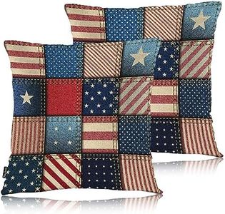 Swono Patchwork of American Flag Square Pillow Covers Cushion Covers, Grunge Denim USA Flag 18 X 18 Inch Set of 2 Throw Pillow Cover Pillowcases Home Decorative for Couch Sofa Car Bedroom, No Insert