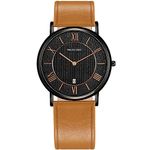 SWADESI STUFF Gallant Knight Black Date Dial Premium & Luxurious Brown Genuine Leather Strap Analog Watch for Men