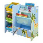 Liberty House Toys TF5007 Safari Book Display with Storage Fabric Bins, Blue, Yellow, Green for 3 years to 7 years