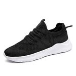 FUJEAK Men Walking Shoes Breathable Casual Running Shoes Sport Athletic Sneakers Gym Tennis Slip On Comfortable Lightweight Shoes for Jogging Black White US Size 10