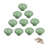 10Pcs Round Colorful Ceramic Cabinet Knobs Single Hole Pull Handle for Drawer,Cupboard,Dresser,Door (Green)