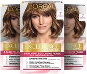 L'Oréal Paris Excellence Cream Permanent Hair Colour, 100% Grey Hair Coverage, Hair Dye Set with Colouration, Shampoo and Triple Care Cream, 7 Medium Blonde, 3 x 268 g