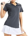 MIER Women's Golf Polo Shirts Collared V Neck Short Sleeve Tennis Shirt, Dry Fit, Moisture Wicking, Dark Grey, Large